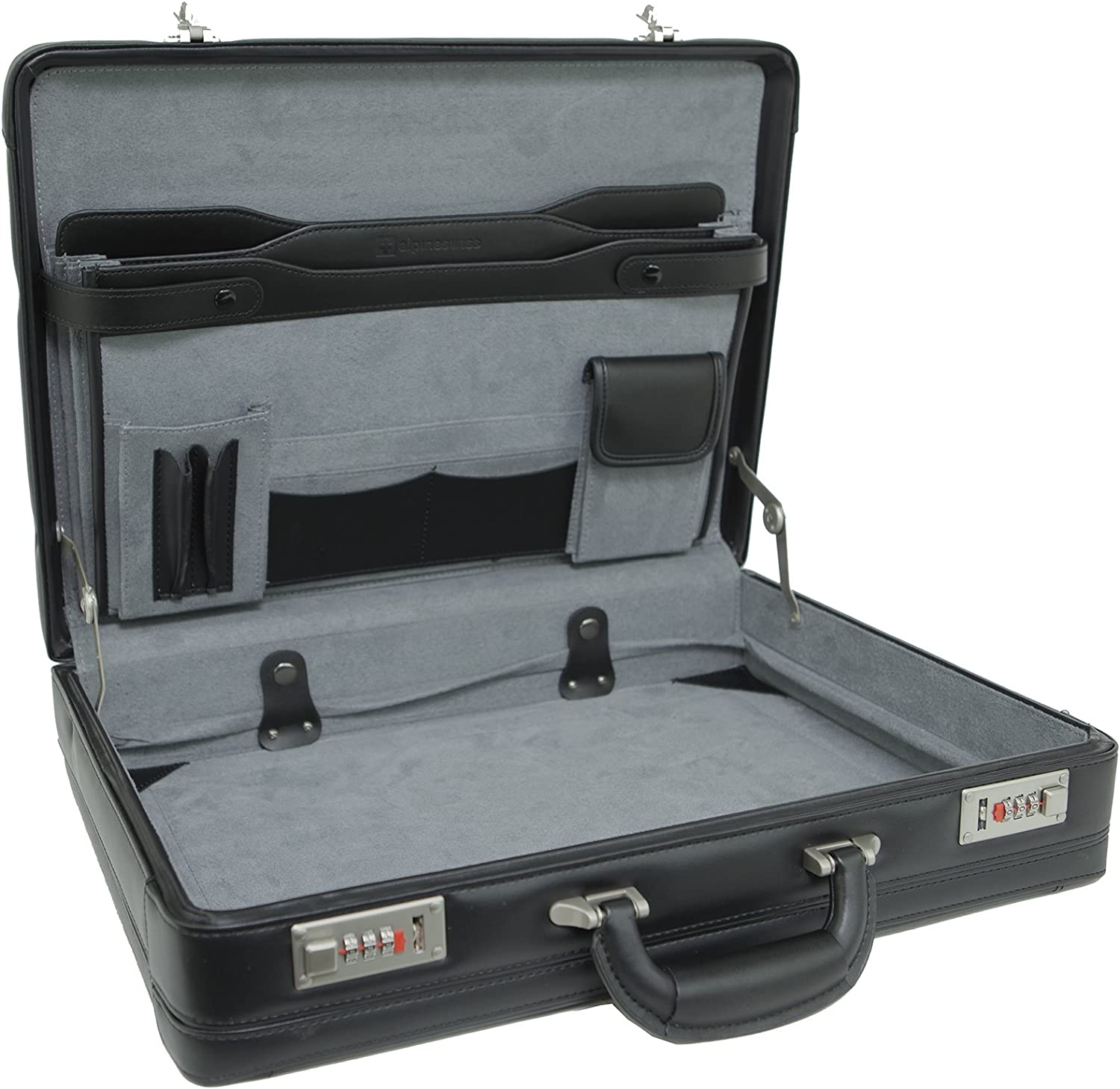 230816072415785_1 Alpine Swiss Mens Expandable Leather Attache Briefcase Dual Combination Locks - Image 1